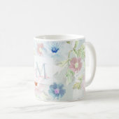 Fleurs d'aquarelle rose et bleu. tasse de café (Devant droit)