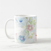 Fleurs d'aquarelle rose et bleu. tasse de café (Gauche)