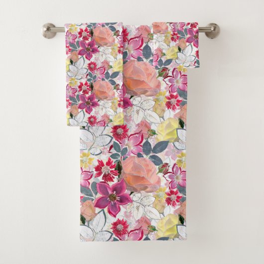 Fleurs d'aquarelle rose et rouge. (En situation)