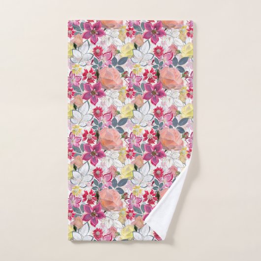 Fleurs d'aquarelle rose et rouge. (Serviette à main)