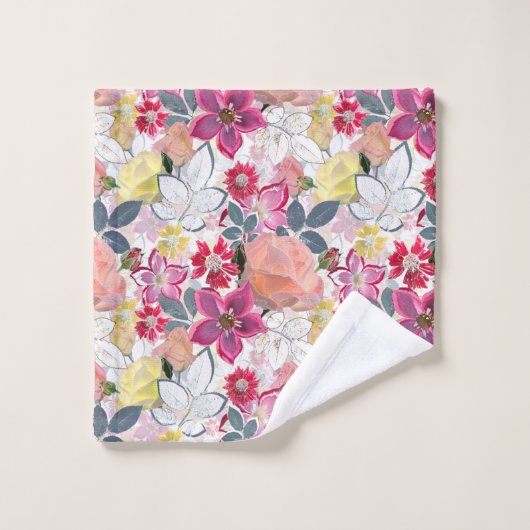 Fleurs d'aquarelle rose et rouge. (Gant de toilette)