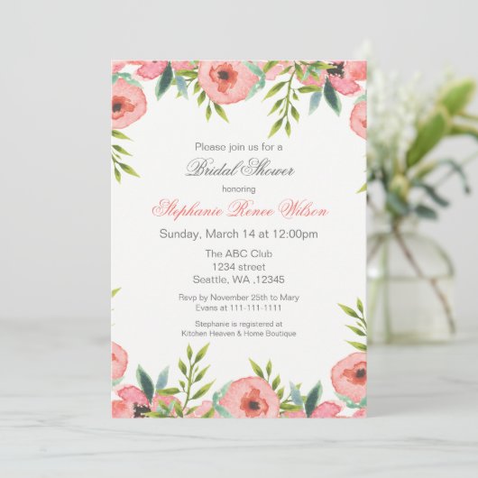 Fleurs d'aquarelle rose Invitations de douche nupt (Debout devant)