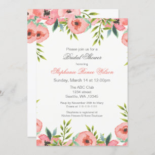 Fleurs d'aquarelle rose Invitations de douche nupt