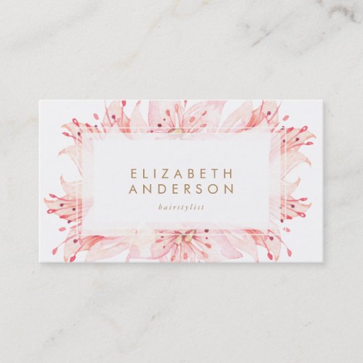 Fleurs d'aquarelle rose Lys Carte de visite (Devant)