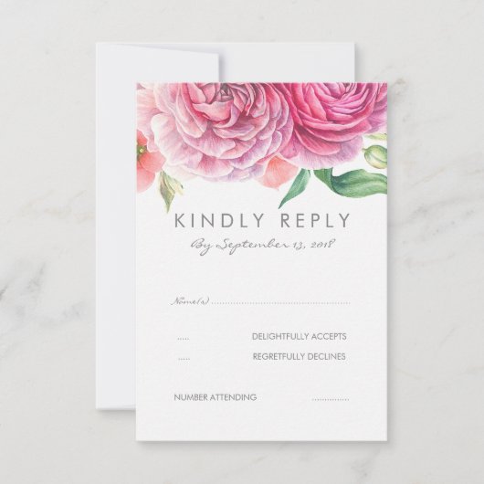 Fleurs d'aquarelle rose Mariage élégant RSVP (Devant)