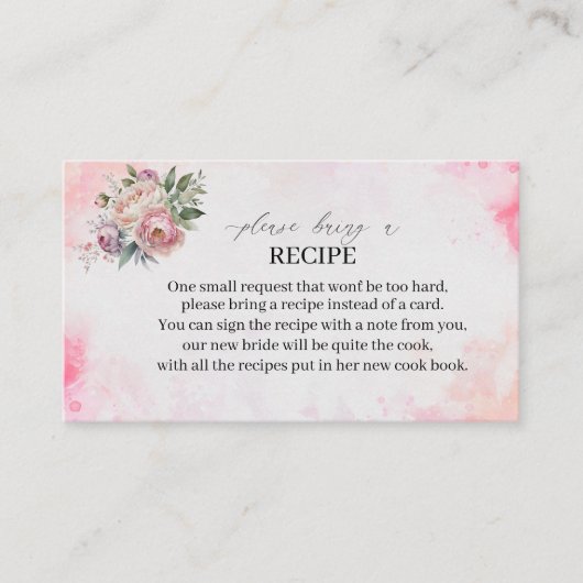 Fleurs d'aquarelle rose pâle Carte de recette (Devant)