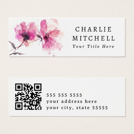 Fleurs d'aquarelle rose QR code élégant floral (Devant & derrière)