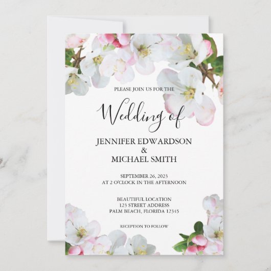 Fleurs d'aquarelle rose rustique faire-part de mar (Devant)