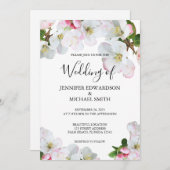 Fleurs d'aquarelle rose rustique faire-part de mar (Devant / Derrière)