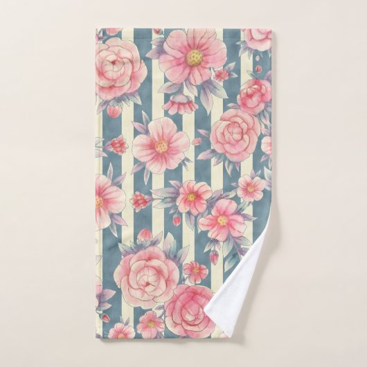 Fleurs d'aquarelle rose sur bandes (Serviette à main)