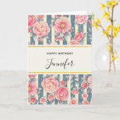 Fleurs d'aquarelle rose sur bandes Carte d'anniver (Fleur jaune)