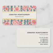 Fleurs d'aquarelle rose sur les bandes Carte de vi (Devant / Derrière)