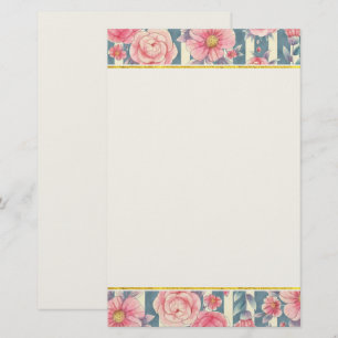 Fleurs d'aquarelle rose sur rayures Papeterie
