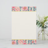 Fleurs d'aquarelle rose sur rayures Papeterie (Debout devant)