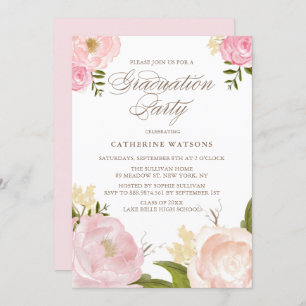 Fleurs d'aquarelle rousse Invitation de graduation