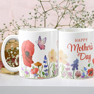 Fleurs d'aquarelle tasse à café de la fête des mèr