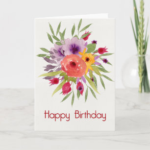 Fleurs d'aquarelle vibrantes Bonne carte d'anniver