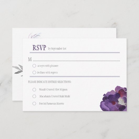 Fleurs d'aquarelle violet et argenté RSVP (Devant / Derrière)