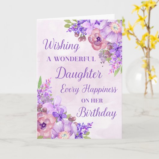 Fleurs d'aquarelle violette Carte d'anniversaire f (Fleur jaune)