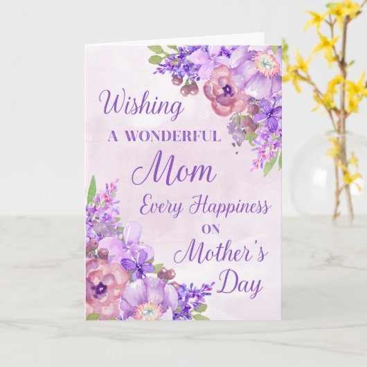 Fleurs d'aquarelle violette Carte de fête des mère (Fleur jaune)