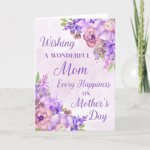 Fleurs d'aquarelle violette Carte de fête des mère