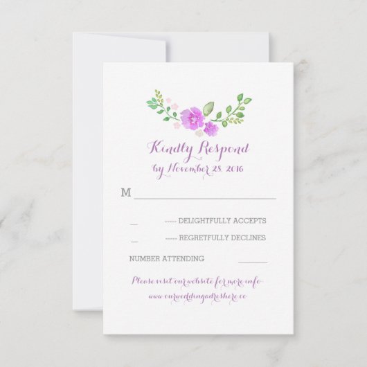 fleurs d'aquarelle violette mariage cartes RSVP (Devant)