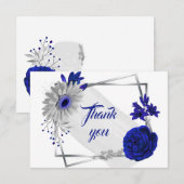 fleurs d'argent bleu royal carte de remerciements  (Devant / Derrière)