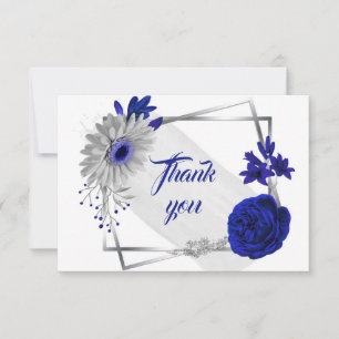 fleurs d'argent bleu royal carte de remerciements 