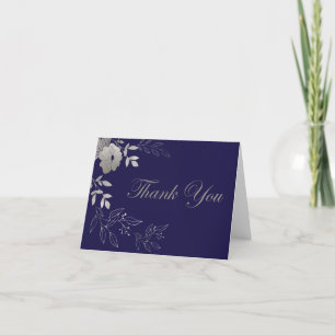 Fleurs d'argent Carte de remerciements bleu marine