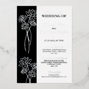 Fleurs d'argent Mariage photo noir Invitation Foil