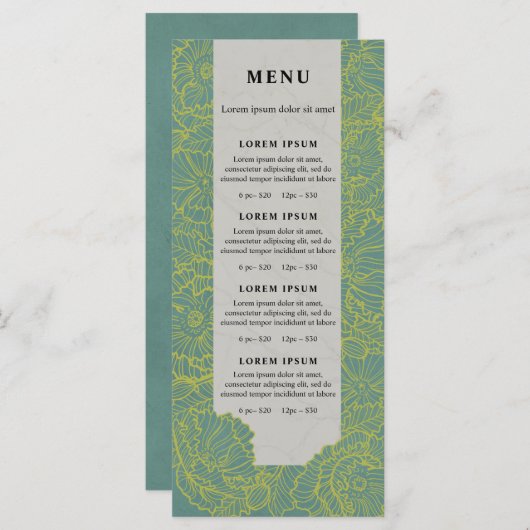 Fleurs d'art en ligne, menu à fleurs turquoise ou  (Devant / Derrière)