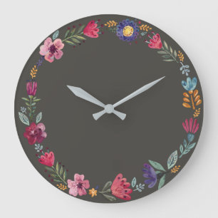 Fleurs d'art populaire II Horloge murale