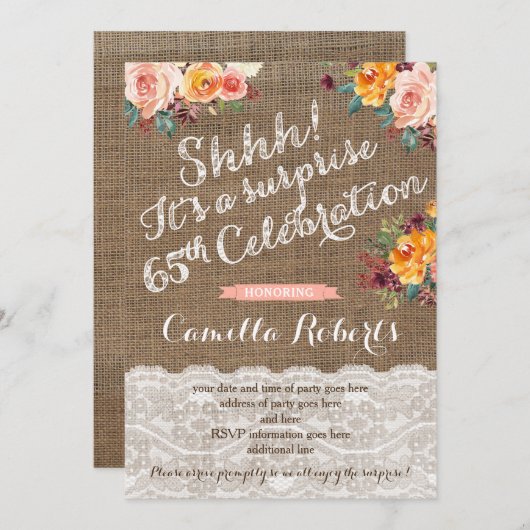 Fleurs d'automne 65e Surprise Invitations de fête  (Devant / Derrière)