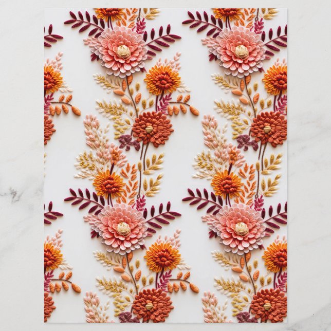 fleurs d'automne brodées papier motif (Devant)