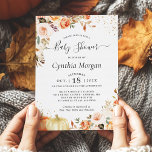 Fleurs d'automne Citrouille d'or Baby shower d'aut<br><div class="desc">Automne Floral Gold Citrouille Automne Baby shower Invitation (1) Pour plus de personnalisation, cliquez sur le lien "customiser plus loin" et utilisez notre outil de conception pour modifier ce modèle. (2) Si vous préférez les papiers plus épais / Finition mat, vous pouvez envisager de choisir le type de papier mat....</div>
