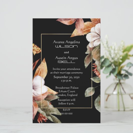 Fleurs d'automne et Faire-part de mariage Feuille (Debout devant)