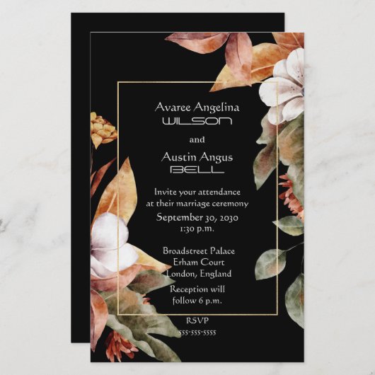 Fleurs d'automne et Faire-part de mariage Feuille (Devant / Derrière)