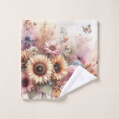Fleurs d'automne et tournesols pastels d'aquarelle (Gant de toilette)