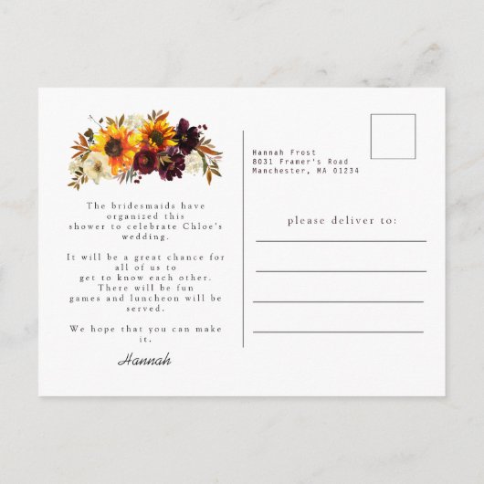 Fleurs d'automne Invitation à la douche nuptiale (Dos)