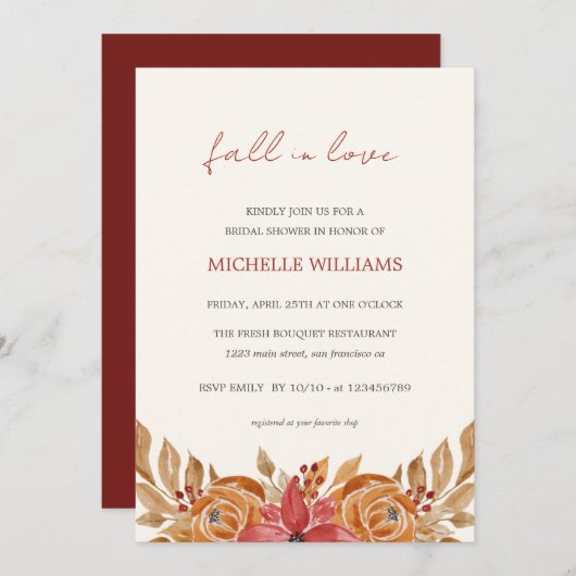Fleurs d'automne Rustic Bridal Shower Invitation (Devant / Derrière)