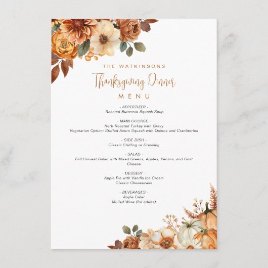 fleurs de automne rustiques menu d'action de grâce (Devant)