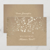Fleurs de bébé respiration dorée Invitation Fille (Devant / Derrière)