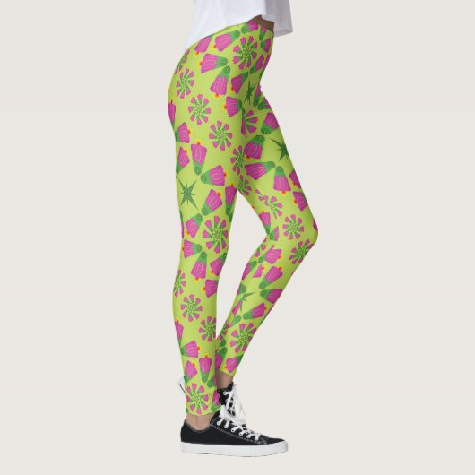Fleurs de Bell rétro Mandalas Leggings verts (Droite)