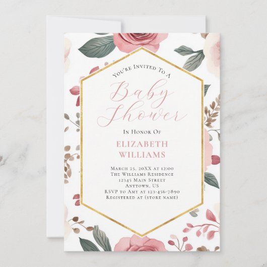 Fleurs de Boho rose Peonies Baby shower Invitation (Devant)