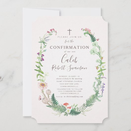Fleurs de bois sauvages Confirmation Invitation (Devant)