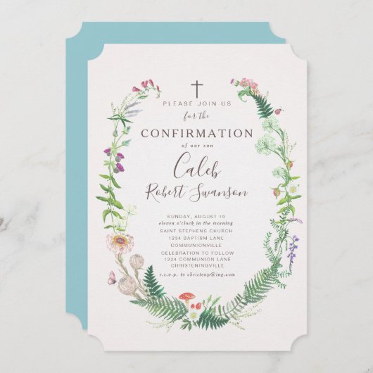 Fleurs de bois sauvages Confirmation Invitation (Devant / Derrière)