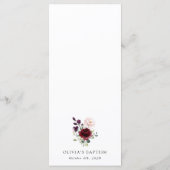 Fleurs de Bourgogne, Fleurs Roses, Menu de Baptême (Dos)