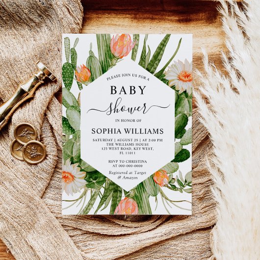 Fleurs de cactus Cadre Baby shower Invitation