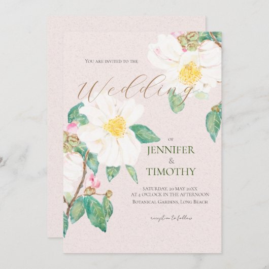 fleurs de camélia blanc faire-part de mariage (Devant / Derrière)