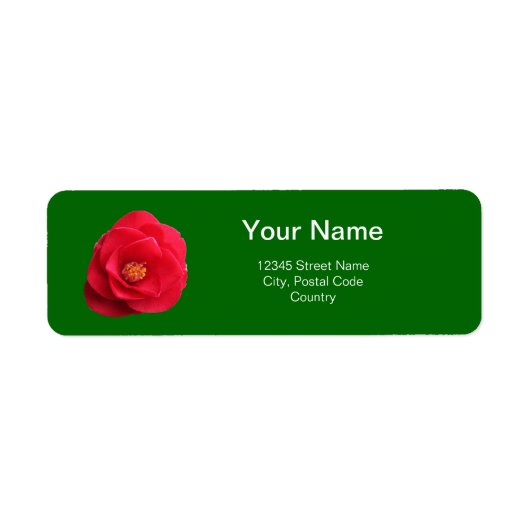 fleurs de camélia rouges étiquette d'adresse verte (Devant)
